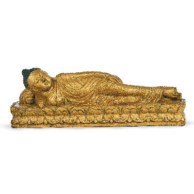 Bild von Buddha liegend antikgold 25 cm