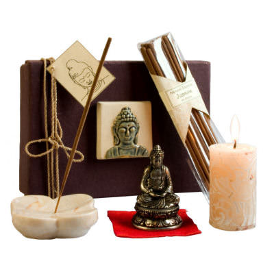 Bild von Räucherstäbchenh./Blume, Buddha, Kerze