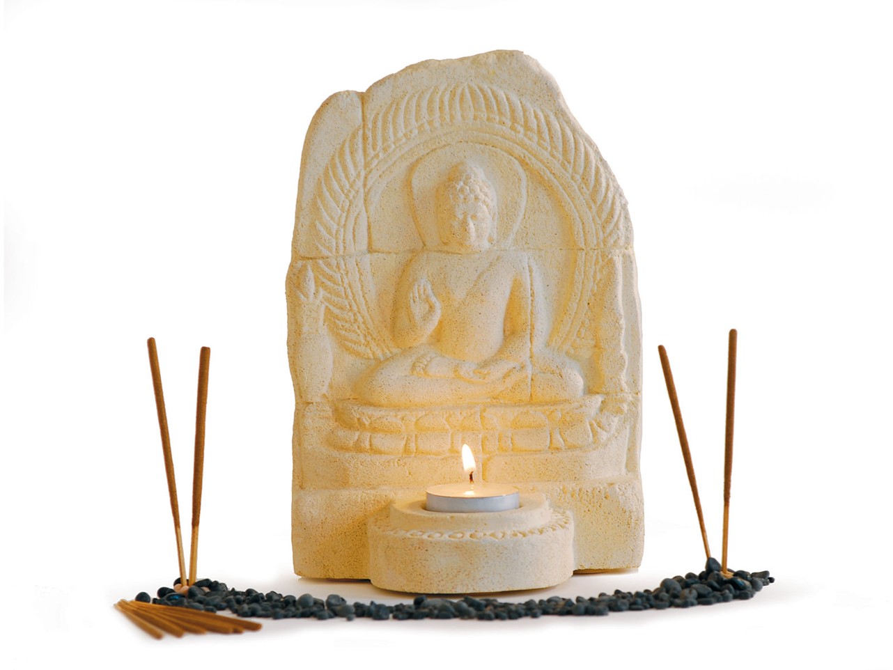 Bild von Buddha Relief mit Teelichthalter, natur